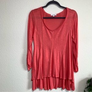 Women Symmetry M Orange Shirt Long Sleeve Lightweight Roll Tab Sleeve q3